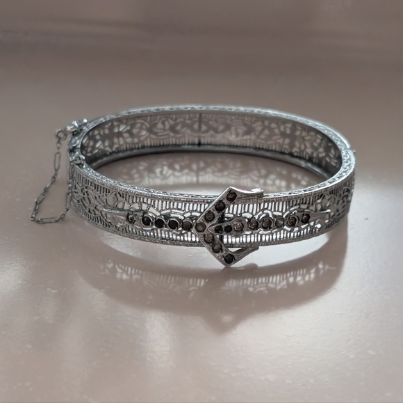Authentic 1920s John H Peckham Bangle Bracelet Rhodium Plated - Picture 2 of 9